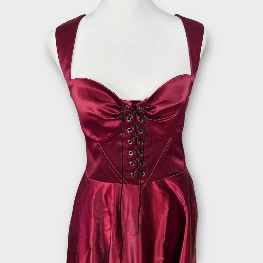 Unique Vintage Satin Corset Lace Up Dress Size L